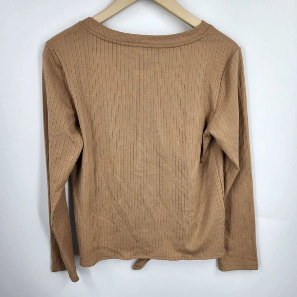 Velvet Heart Cori V-Neck Button Tie Front Ribbed Top In Camel Womens Size S NWT - Picture 2 of 11